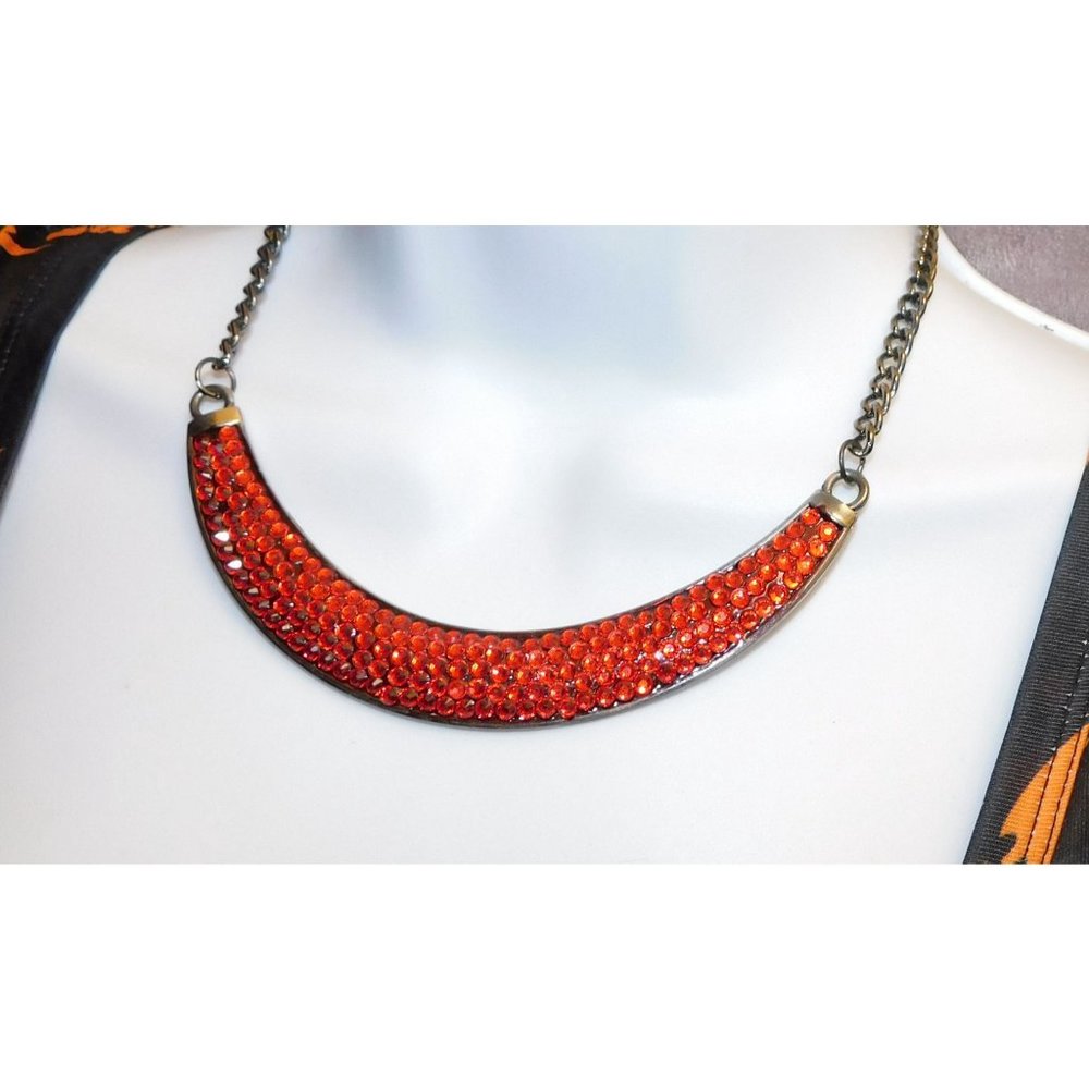 Red Crystal Crescent Statement Necklace - Women Jewelry